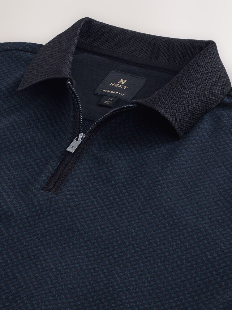 Teal Blue Regular Fit Smart Quarter Zip Polo Shirt - Image 2 of 3 Teal Blue Regular Fit Smart Quarter Zip Polo Shirt - Image 2 of 3