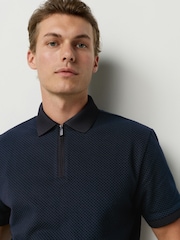 Teal Blue Regular Fit Smart Quarter Zip Polo Shirt - Image 4 of 8