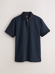 Teal Blue Regular Fit Smart Quarter Zip Polo Shirt - Image 6 of 8
