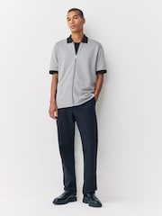 Grey Geo Patterned Zip Through Polo Shirt - Image 2 of 7