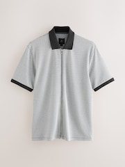 Grey Geo Patterned Zip Through Polo Shirt - Image 5 of 7