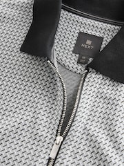 Grey Geo Patterned Zip Through Polo Shirt - Image 6 of 7