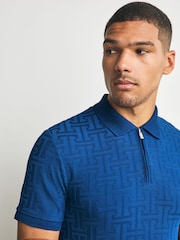 Blue Slim Fit Smart Quarter Zip Polo Shirt - Image 1 of 7