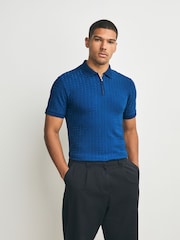 Blue Slim Fit Smart Quarter Zip Polo Shirt - Image 3 of 7