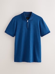 Blue Slim Fit Smart Quarter Zip Polo Shirt - Image 5 of 7