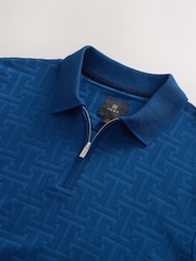 Blue Slim Fit Smart Quarter Zip Polo Shirt - Image 6 of 7