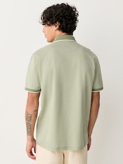 Sage Green Slim Fit Smart Quarter Zip Polo Shirt - Image 2 of 7