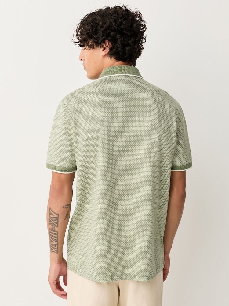 Sage Green Slim Fit Smart Quarter Zip Polo Shirt - Image 2 of 7