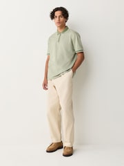Sage Green Slim Fit Smart Quarter Zip Polo Shirt - Image 3 of 7