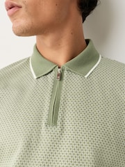 Sage Green Slim Fit Smart Quarter Zip Polo Shirt - Image 4 of 7
