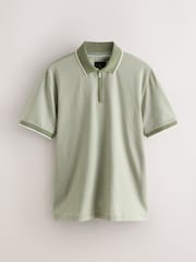 Sage Green Slim Fit Smart Quarter Zip Polo Shirt - Image 5 of 7