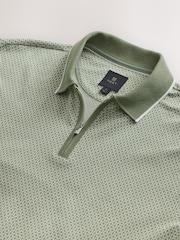 Sage Green Slim Fit Smart Quarter Zip Polo Shirt - Image 6 of 7