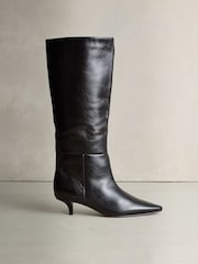 Chocolate Brown Leather Signature Underset Heel Knee High Boots - Image 1 of 5