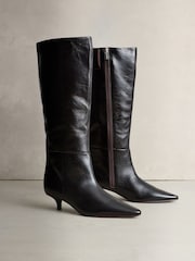 Chocolate Brown Leather Signature Underset Heel Knee High Boots - Image 2 of 5