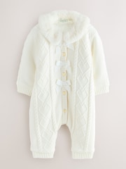 Baker by Ted Baker Cream Knitted Fleece Pramsuit - Image 1 of 6