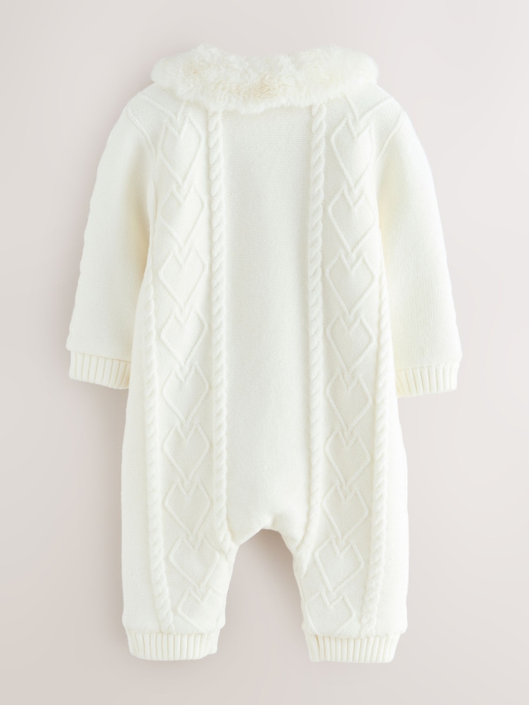 Baker by Ted Baker Cream Knitted Fleece Pramsuit - Image 2 of 6