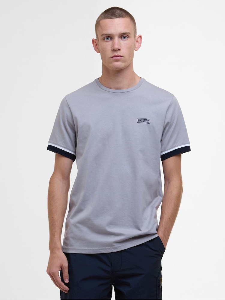 Barbour® International Blue 100% Cotton Deep Cuff Evan Tipped T-Shirt - Image 1 of 6