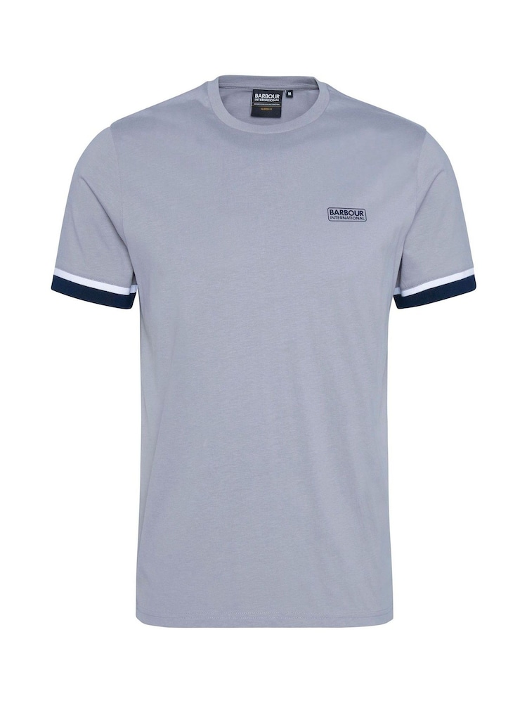 Barbour® International Blue 100% Cotton Deep Cuff Evan Tipped T-Shirt - Image 6 of 6