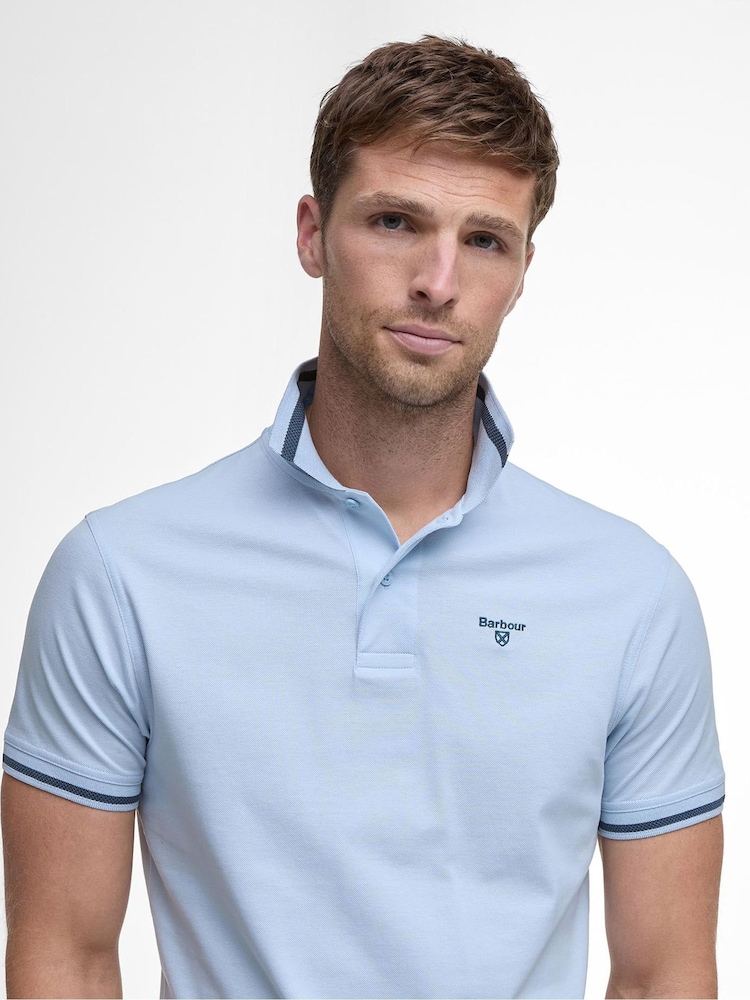 Barbour® Blue Ferrybridge Lightweight Tailored Fit 100% Cotton Polo Shirt - Image 4 of 6