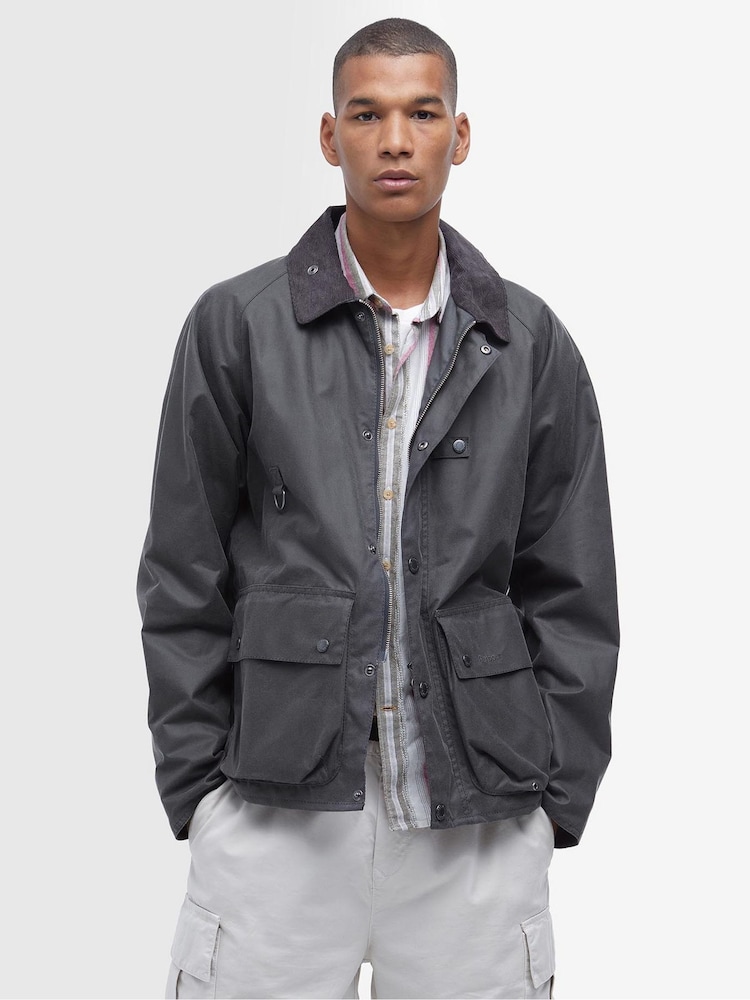 Barbour® Grey Utility Spey Waxed 100% Cotton Jacket - Image 1 of 7