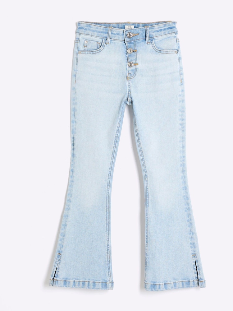 River Island Blue Girls Button Front Flared Jeans - Image 1 of 4