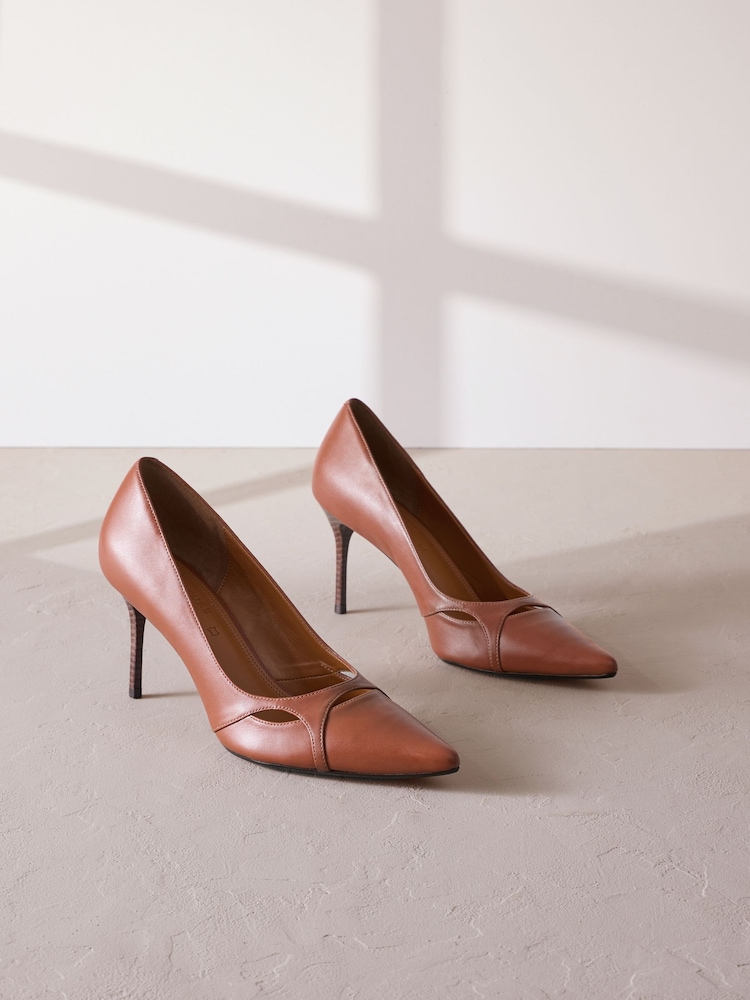 Buy Tan Brown Signature Premium Leather Cutout Detail Pointed Toe