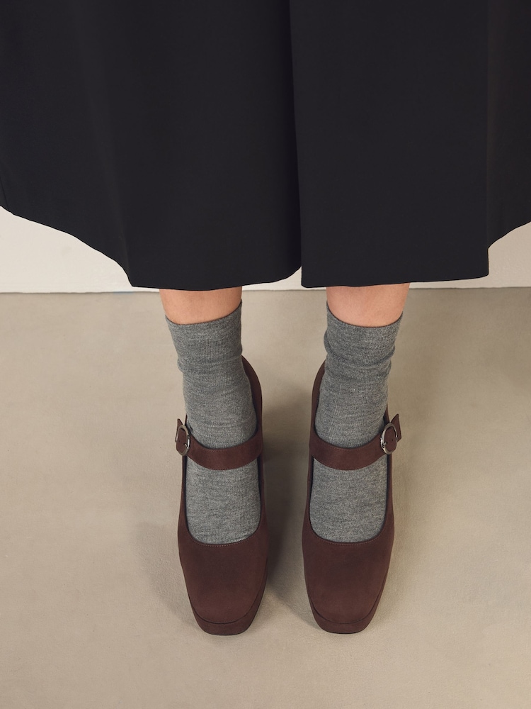 Chocolate Brown Forever Comfort® Mary Jane Platform Block Heels - Image 1 of 9