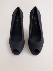 Navy Forever Comfort® Premium Leather Peep Toe Heels - Image 1 of 10