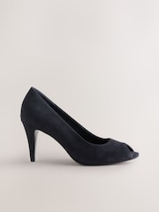 Navy Forever Comfort® Premium Leather Peep Toe Heels - Image 2 of 10