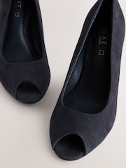 Navy Forever Comfort® Premium Leather Peep Toe Heels - Image 4 of 10