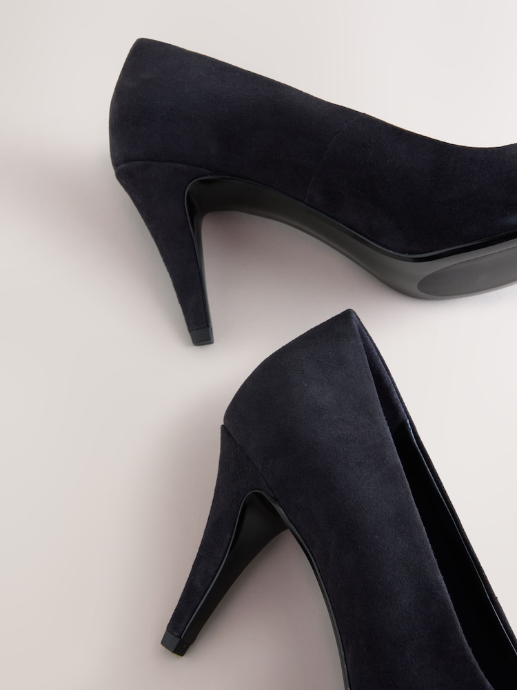 Navy Premium Leather Peep Toe Heels - Image 5 of 10