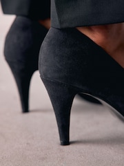 Navy Forever Comfort® Premium Leather Peep Toe Heels - Image 7 of 10