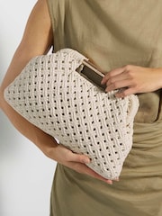 Dune London Cream Elsabeth Raffia Frame Clutch Bag - Image 1 of 5