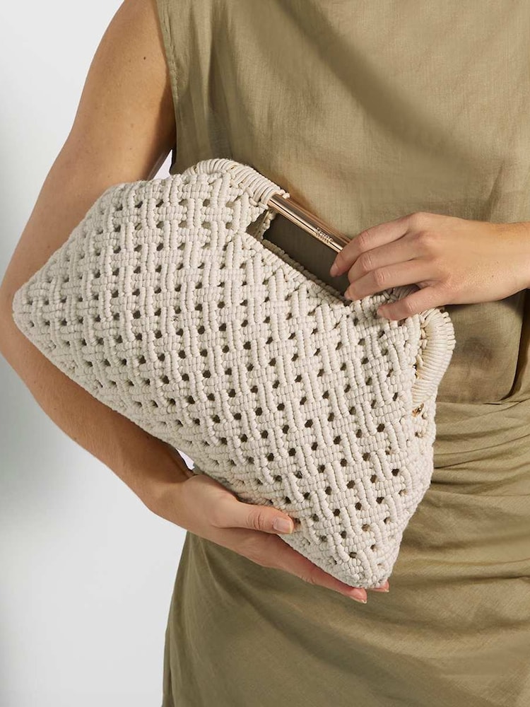 Dune London Cream Elsabeth Raffia Frame Clutch Bag - Image 1 of 5