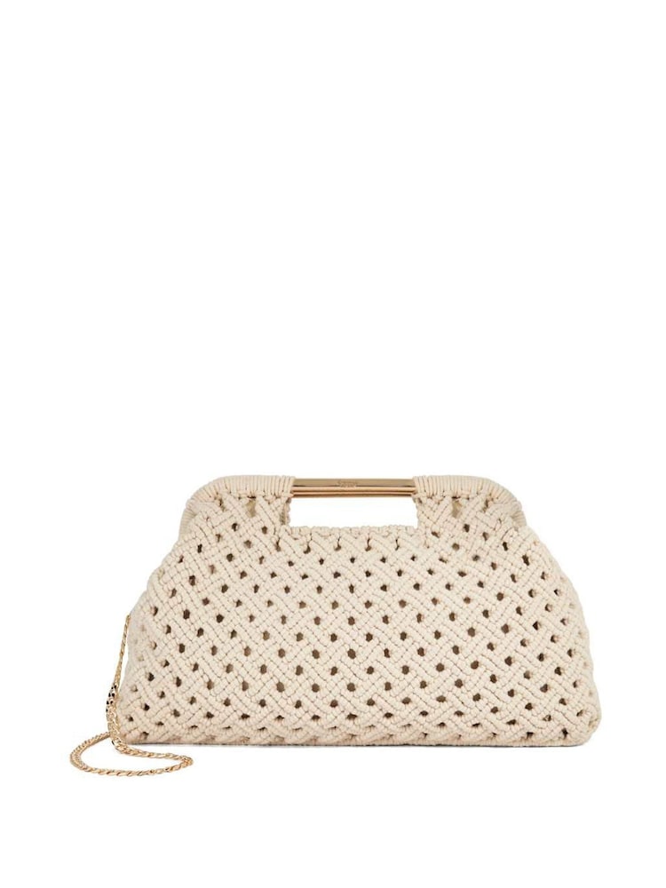 Dune London Cream Elsabeth Raffia Frame Clutch Bag - Image 2 of 5