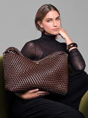 Dune London Dark  Brown Deliberate Large Woven Slouch Bag - Image 1 of 8