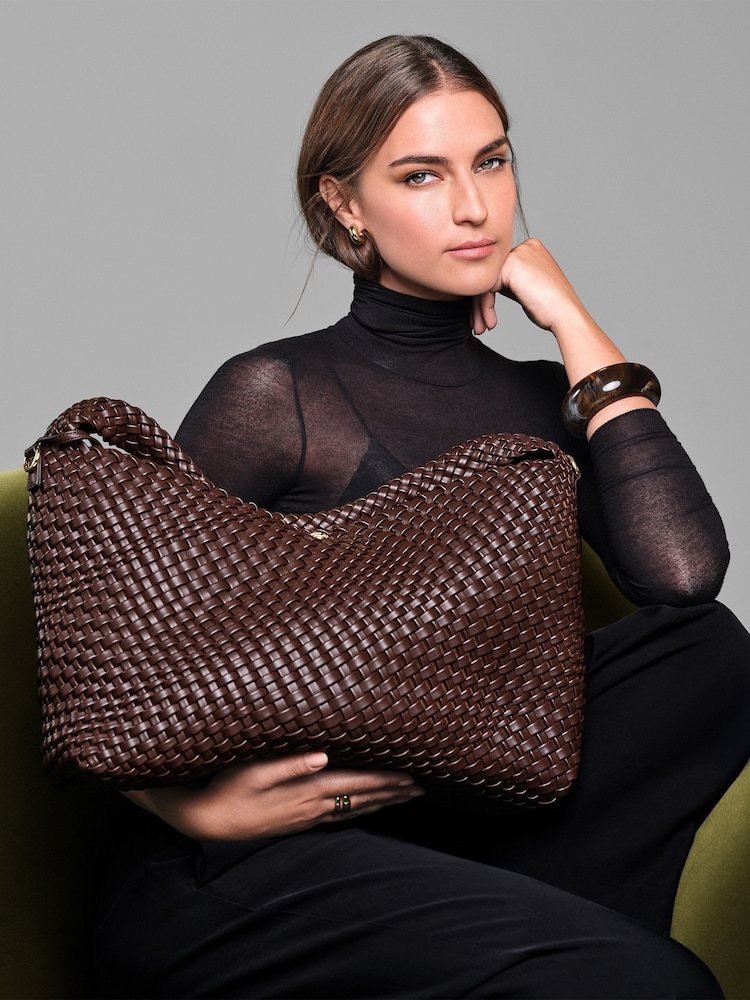 Dune London Dark  Brown Deliberate Large Woven Slouch Bag - Image 1 of 8