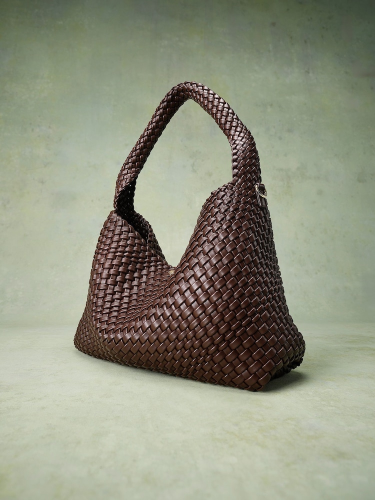 Dune London Dark  Brown Deliberate Large Woven Slouch Bag - Image 2 of 8