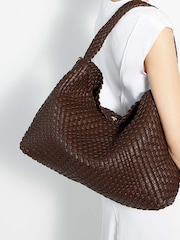 Dune London Dark  Brown Deliberate Large Woven Slouch Bag - Image 4 of 8