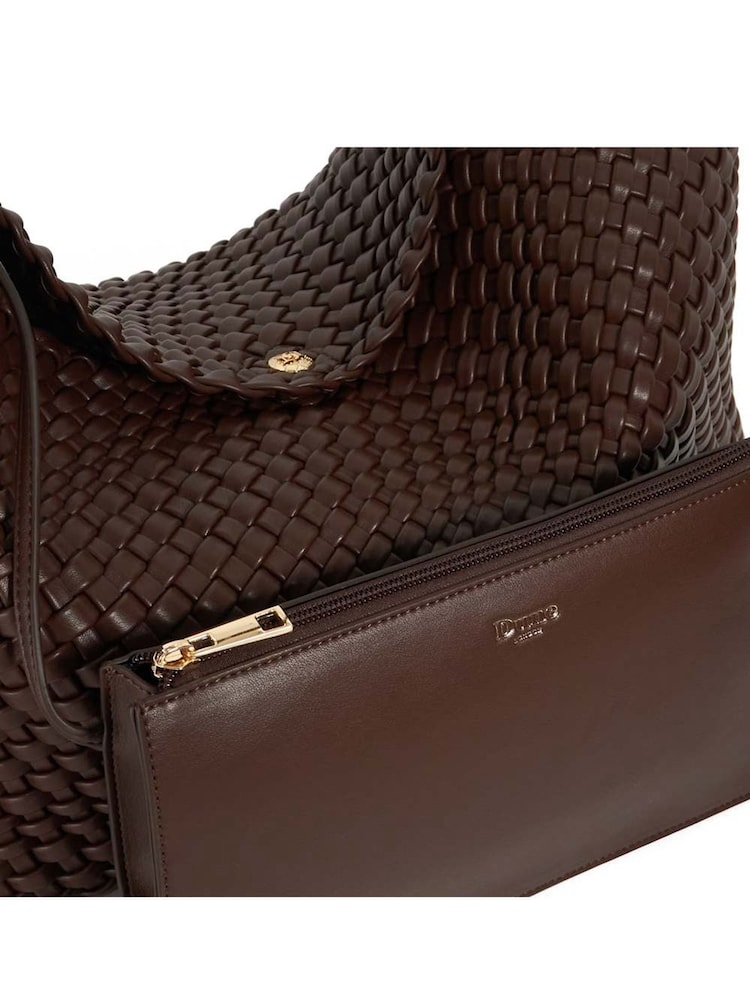 Dune London Dark  Brown Deliberate Large Woven Slouch Bag - Image 8 of 8