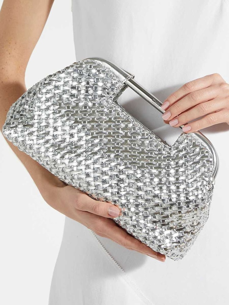 Dune London Silver Expression Woven Diamante Clutch - Image 1 of 5