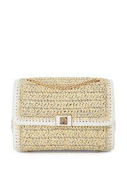 Dune London White Delphinium Raffia Turnlock Shoulder Bag - Image 1 of 5