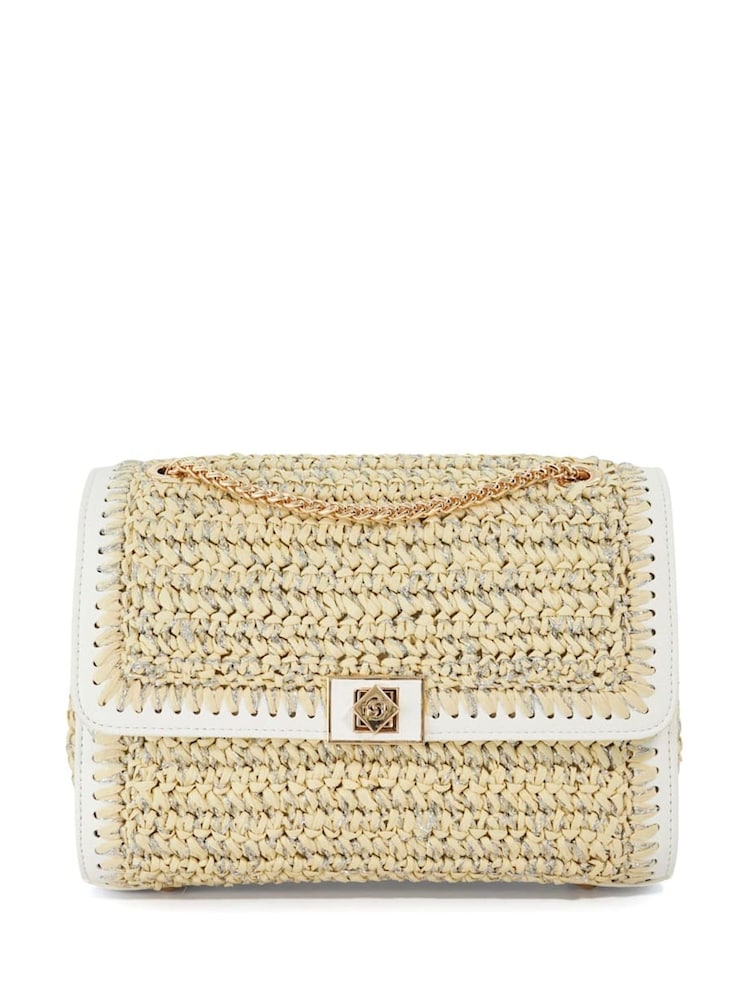 Dune London White Delphinium Raffia Turnlock Shoulder Bag - Image 1 of 5