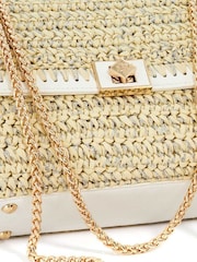 Dune London White Delphinium Raffia Turnlock Shoulder Bag - Image 4 of 5