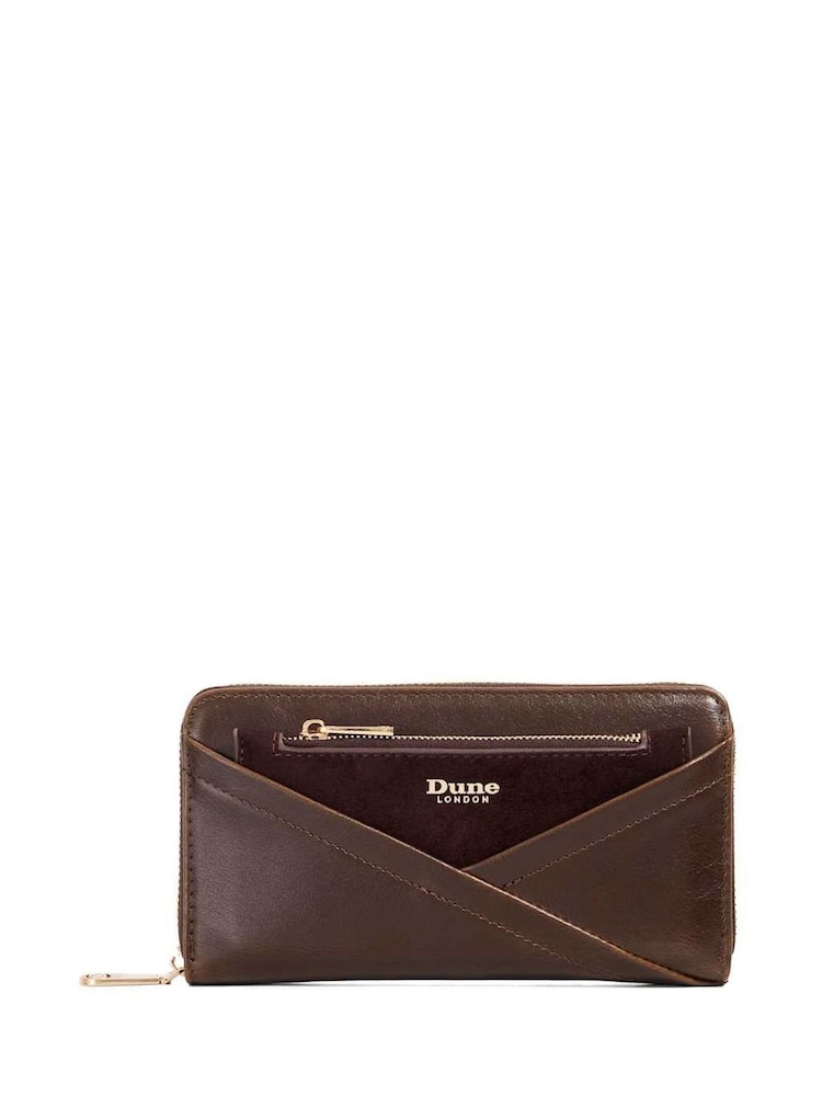 Dune London Brown Chrome Kelbey Zip Around Long Purse - Image 1 of 6 Dune London Brown Chrome Kelbey Zip Around Long Purse - Image 1 of 6
