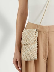 Dune London Cream Saff Woven Phone Cross-Body Bag - Image 1 of 5