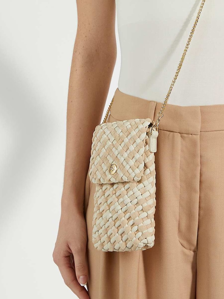 Dune London Cream Saff Woven Phone Cross-Body Bag - Image 1 of 5