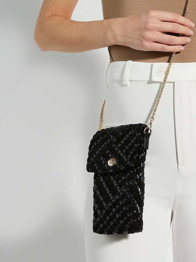 Dune London Black Saff Woven Phone Cross-Body Bag - Image 1 of 5