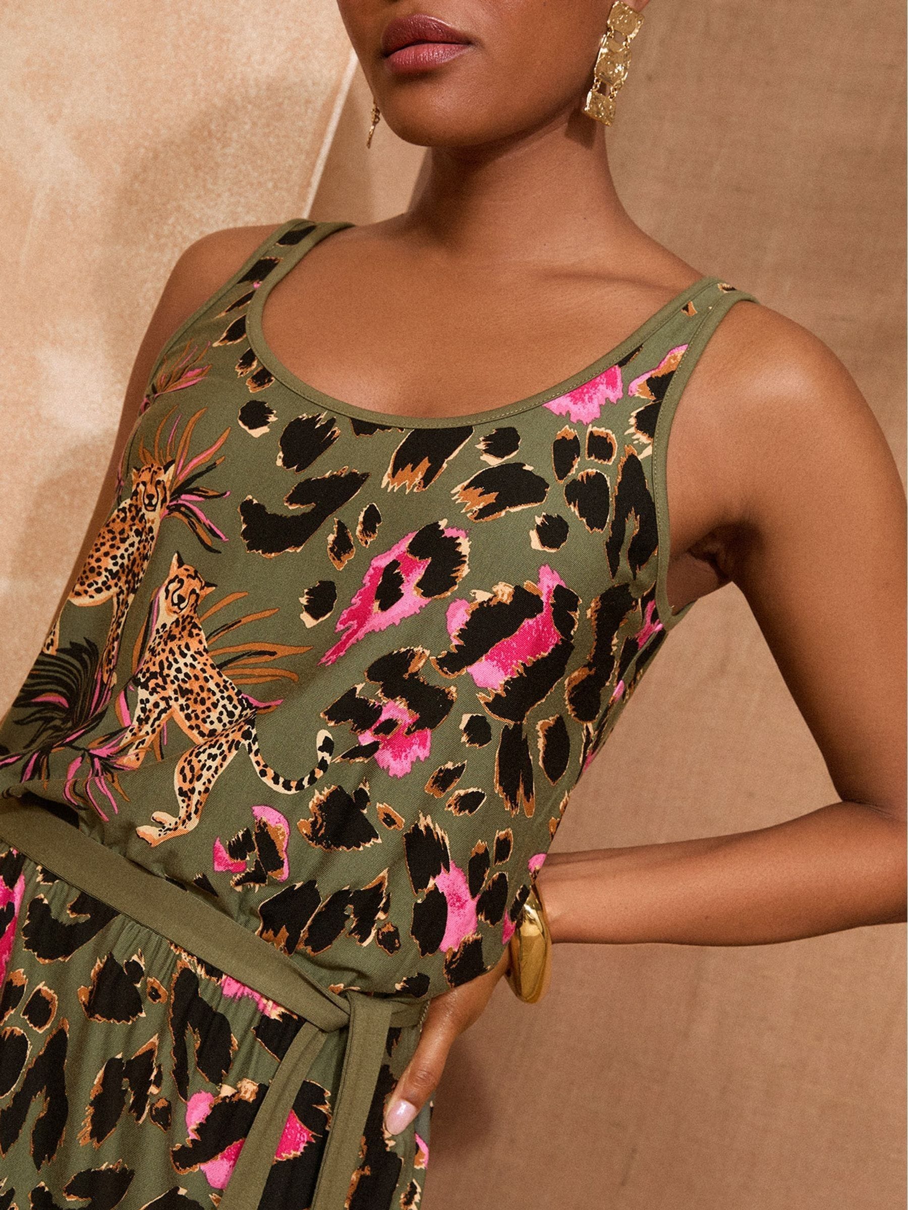 Buy Love & Roses Khaki Palm Animal Print Scoop Neck Jersey