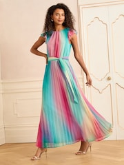 Love & Roses Pink Ombre Ruffle Detail Midi Dress - Image 1 of 4